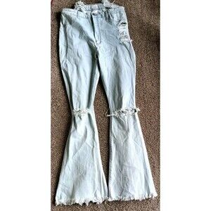 Loverly Fit Light Wash Distressed Flared Jeans Size 1X Back Destroyed Stretch